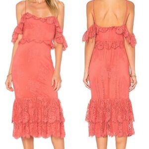 Lovers + Friends Blake Midi Dress in Rose Pink Medium Wedding Guest Lace Revolve